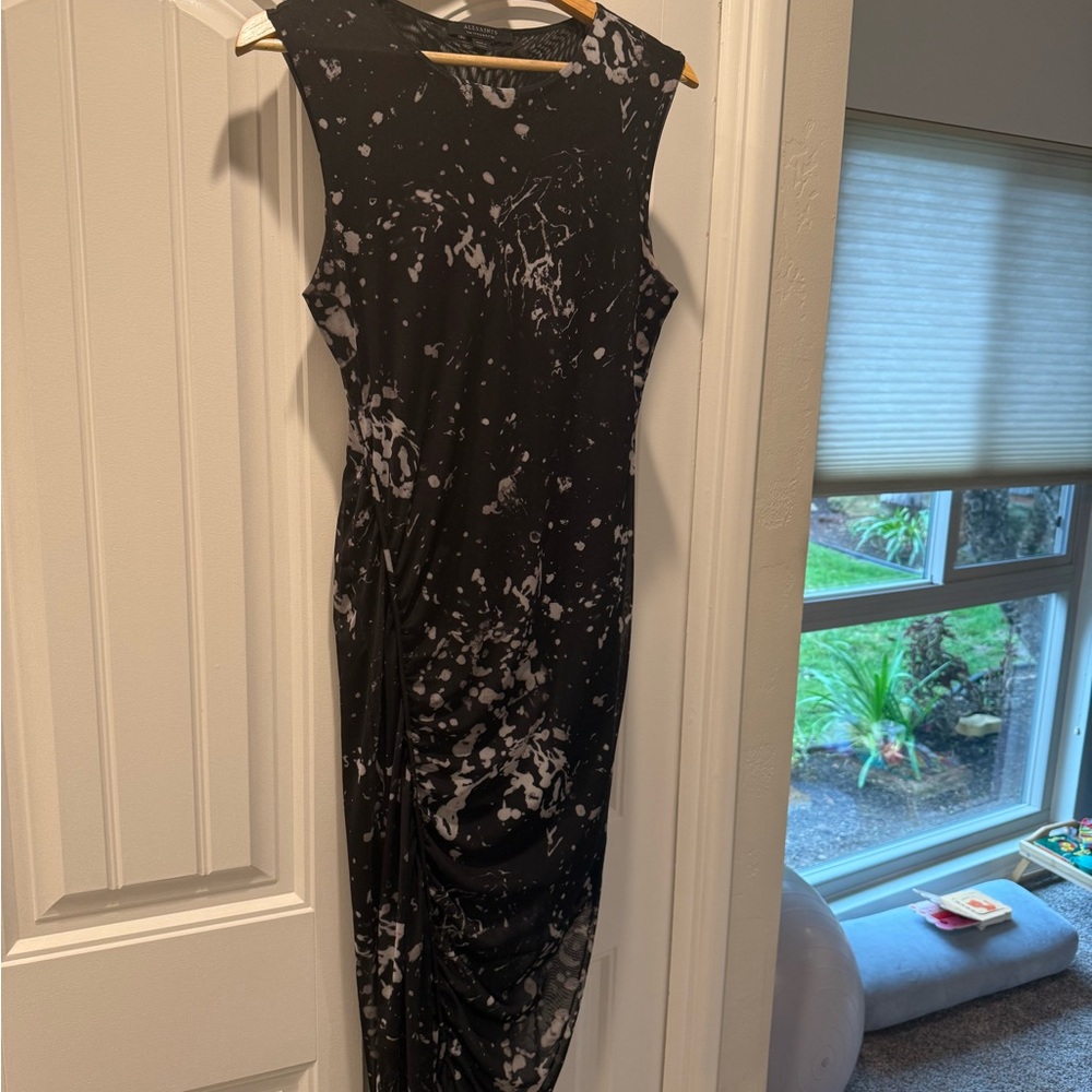 All Saints Black and Gray Midi Dress